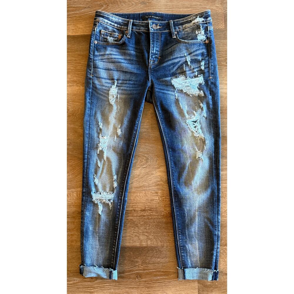 Cult of Individuality Zen Distressed Skinny Jeans Size 28 Cropped Raw Hem
